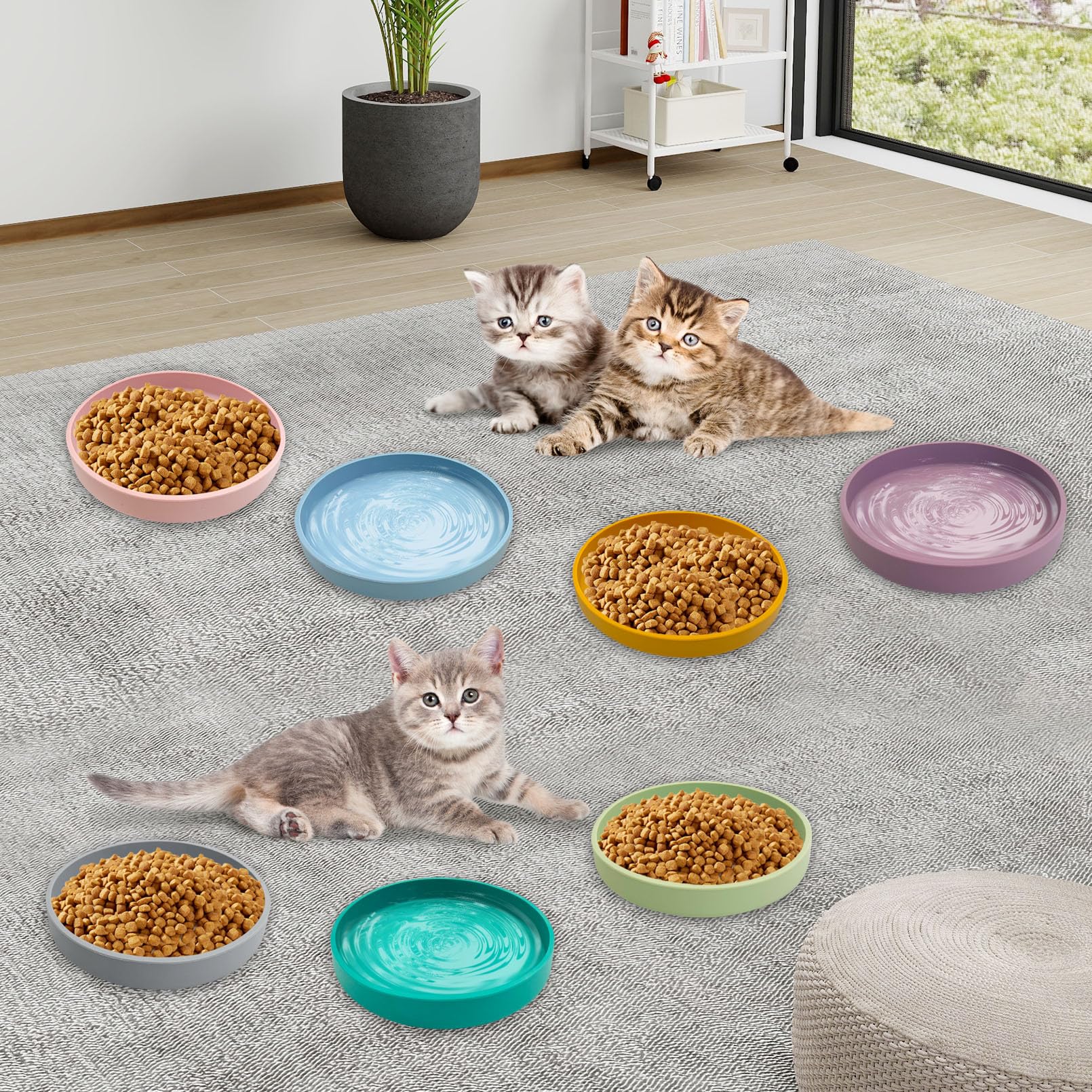 Silicone Cat Food Bowl Plats peu profonds Large Cats Bowls Kitty Plates Relief Whisker Fatigue