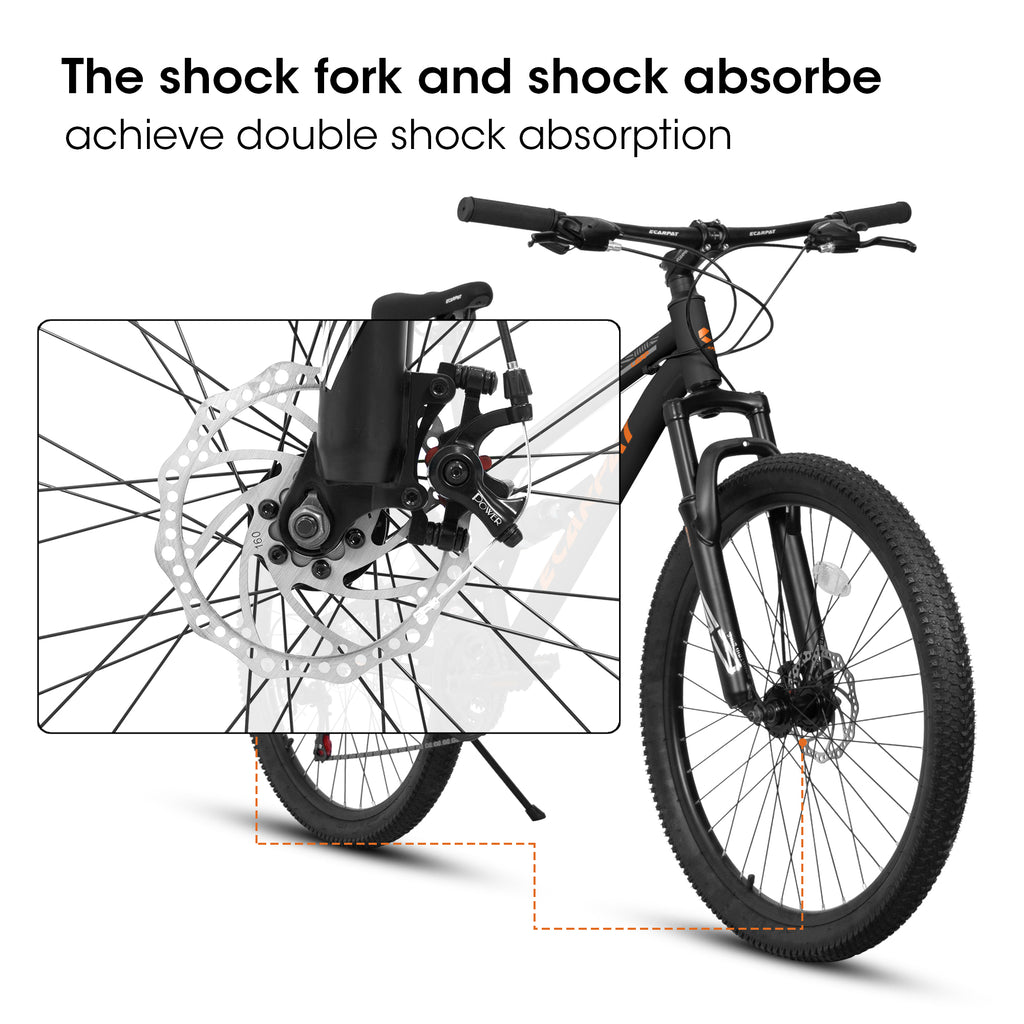 A26207 26 pouces Cadre en acier Shock Fork Plus Shock Absorber 21 vitesses Unisex Mountain Bike