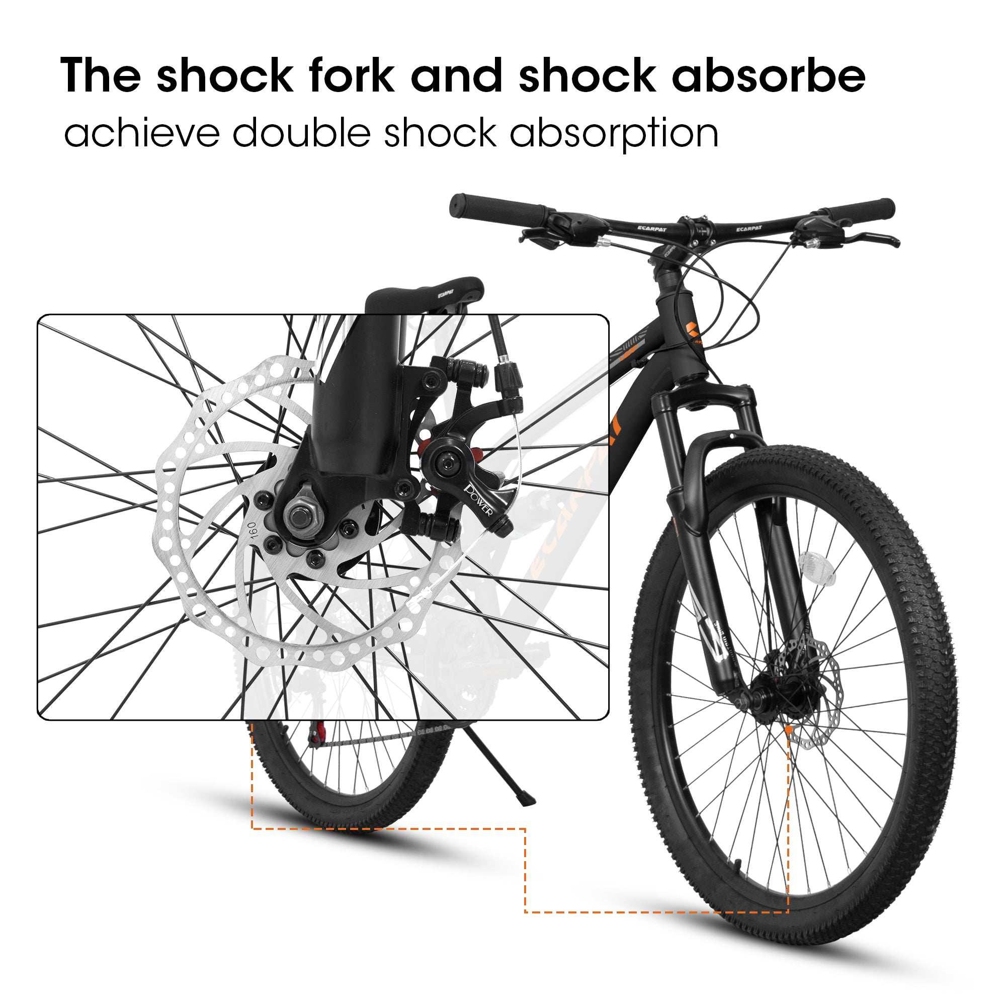 A26207 26 pouces Cadre en acier Shock Fork Plus Shock Absorber 21 vitesses Unisex Mountain Bike