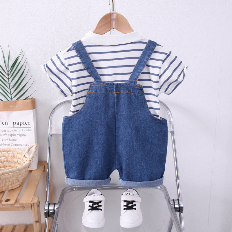 Garçons Lapel rayé Denim Dungaree Set 2 pièces