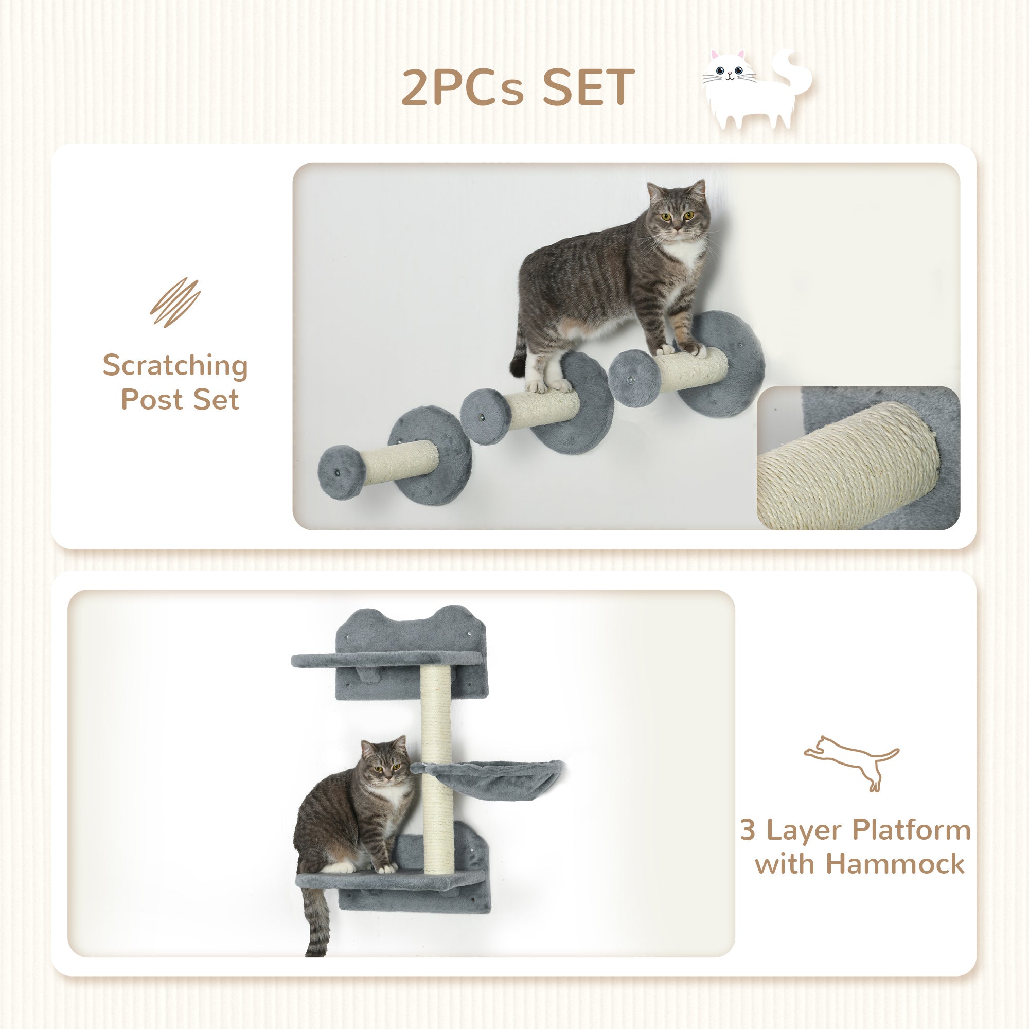 Étagère pour chats de 4 pièces avec poste à gratter