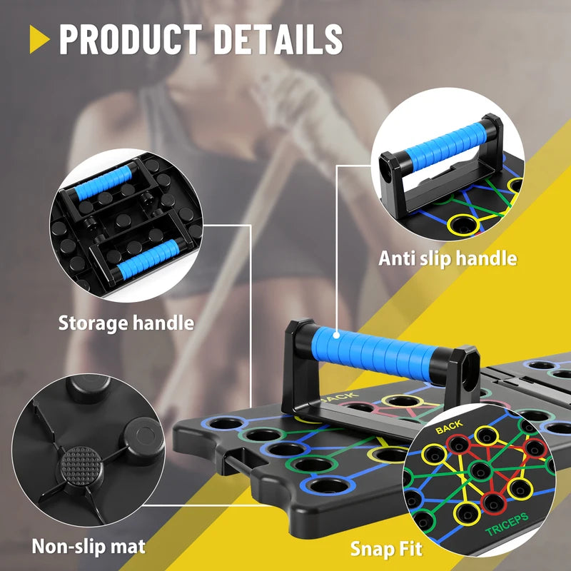 Planche pliable multi-usages portable avec poignées et bandes de résistance - Fitness