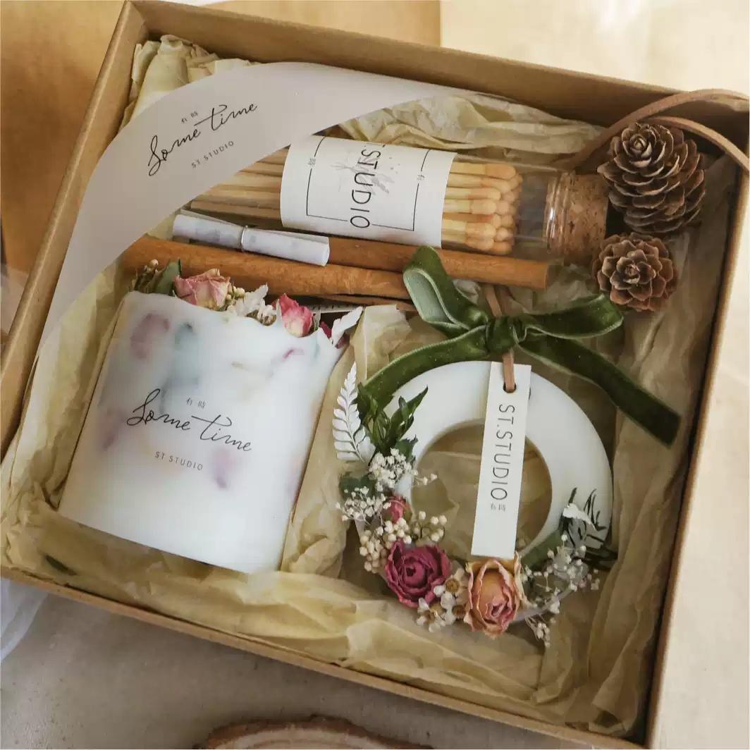 Ornement décoratif Fleur séchée Aromathérapie Set de bougies Boîte cadeau