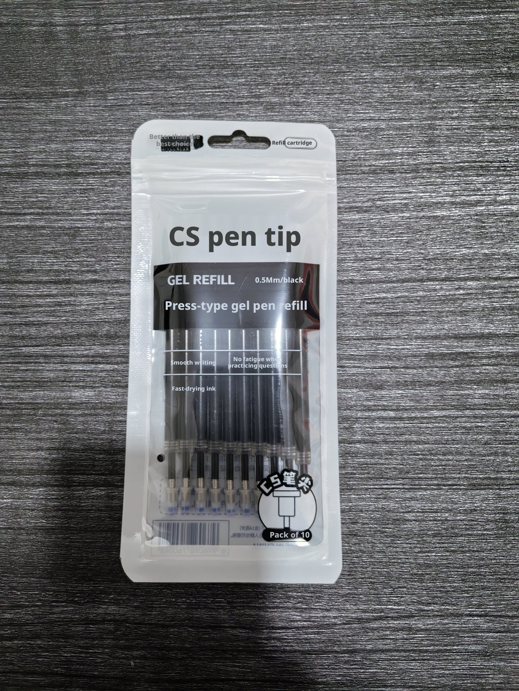 Neutre remplacement du noyau de stylo-ST bout-noir-0,5mm-10 pièces