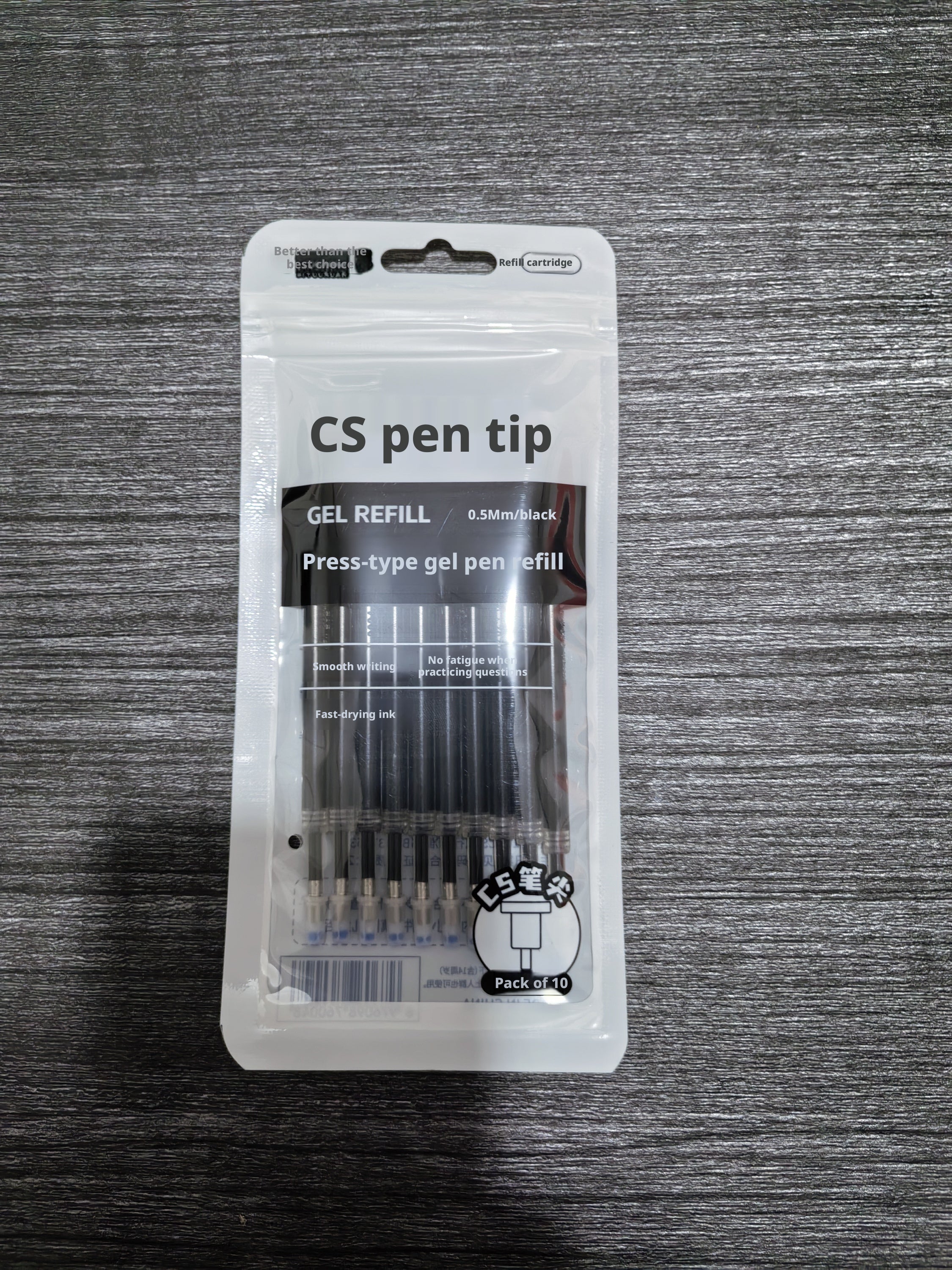Neutre remplacement du noyau de stylo-ST bout-noir-0,5mm-10 pièces