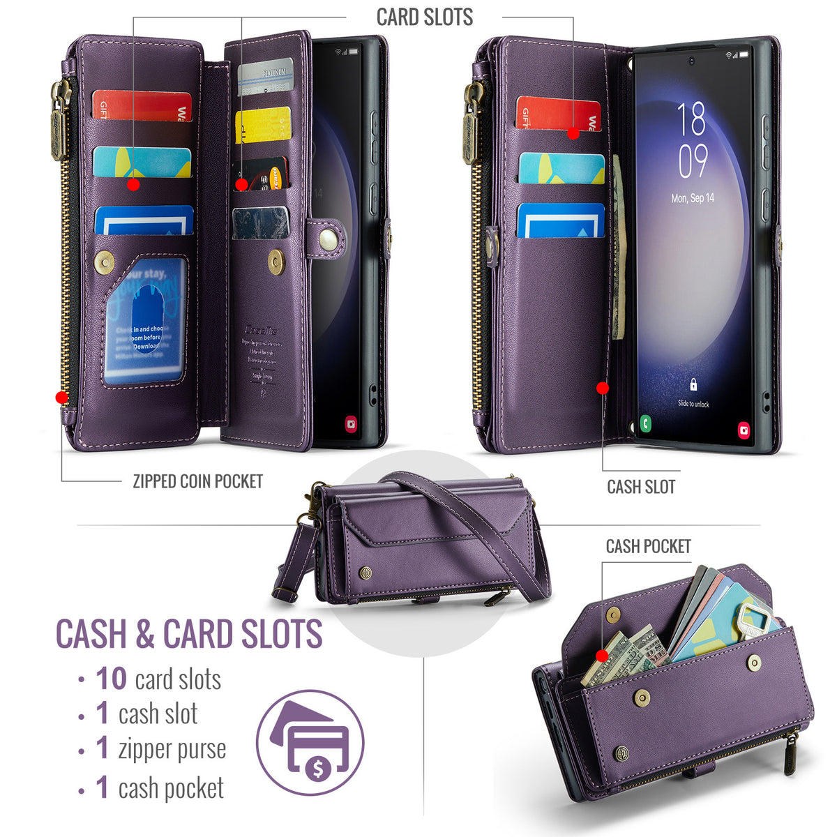 Housse téléphonique S24ULTRA avec insert de carte et boîtier en cuir de style portefeuille