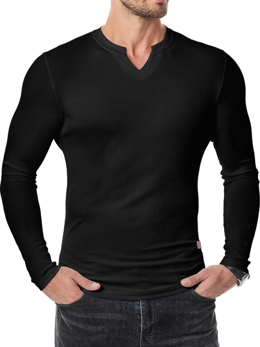 Amazon Commerce extérieur Automne et hiver Hommes V-col Pit T-shirt Solid Color Casual Mode