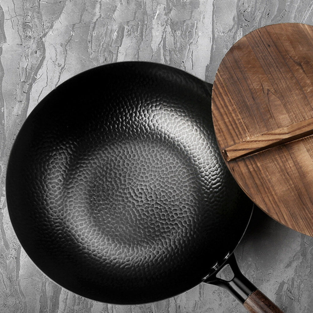32CM Ménage en fer pur Wok en fonte non enduit pour cuisinières à induction de gaz