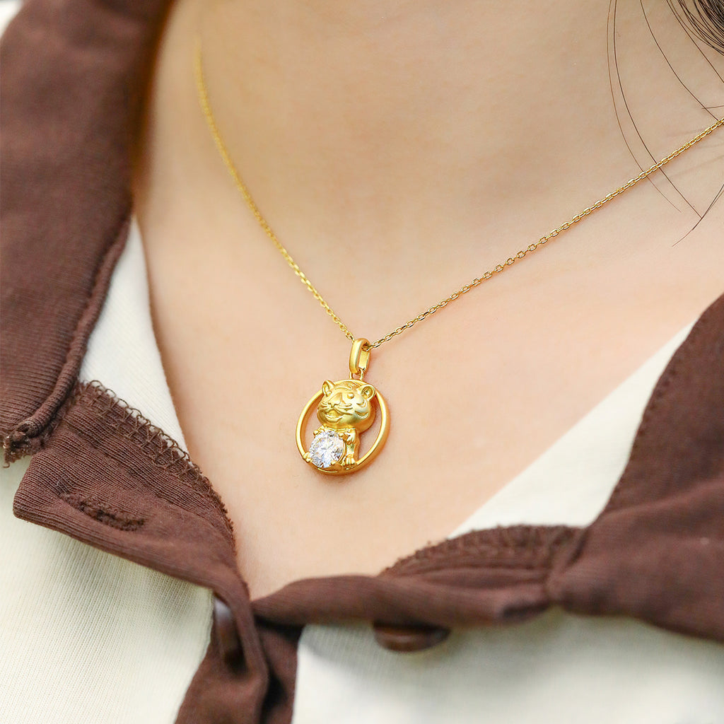 S925 Argent Sterling plaqué or 1ct D Couleur VVS1 Moissanite collier de tigre 5g chinois Zod