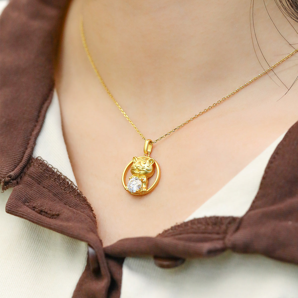 S925 Argent Sterling plaqué or 1ct D Couleur VVS1 Moissanite collier de tigre 5g chinois Zod