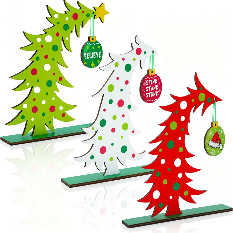 3 Pcs Décorations de Noël Table en bois pièce centrale Décoration d'arbre de Noël