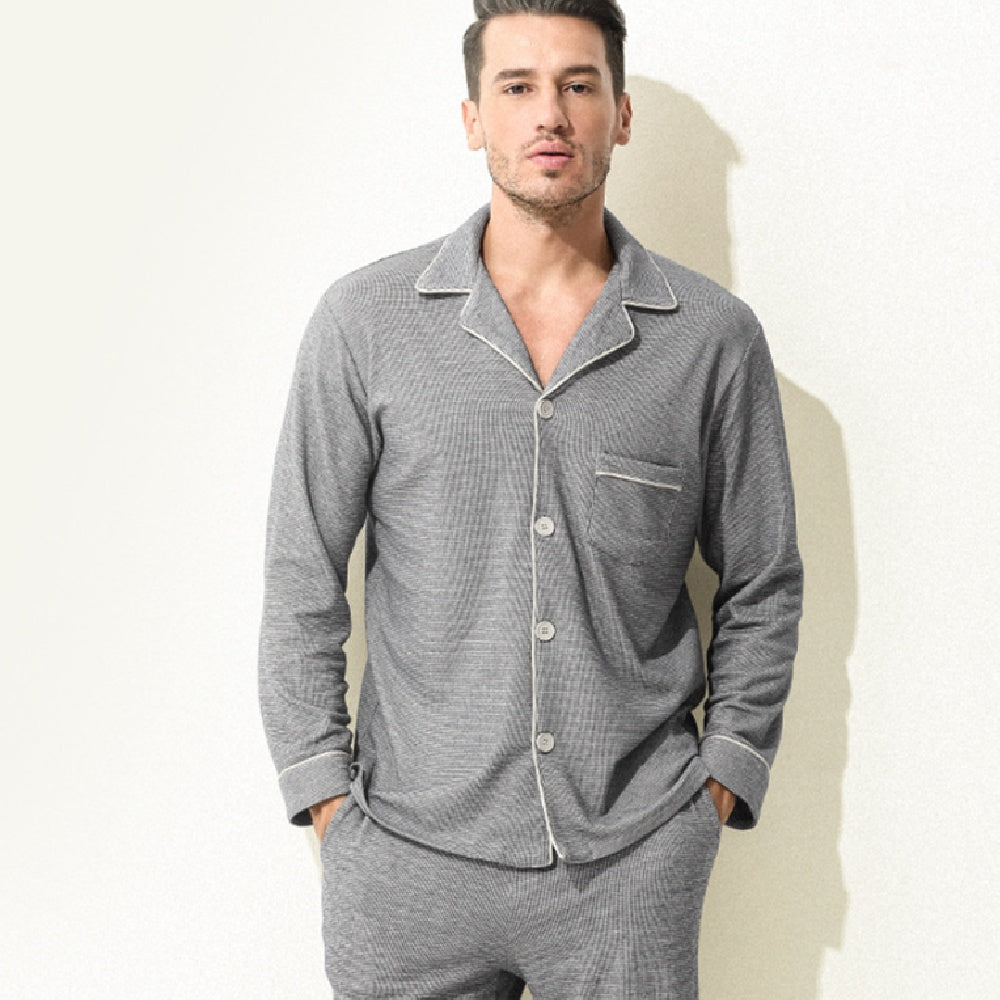 Men's Autumn/Winter Jacquard Plaid Pajama Set
