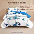 3-Piece Blue Butterfly Couverture de lit matelassée pour roi et roi de Californie