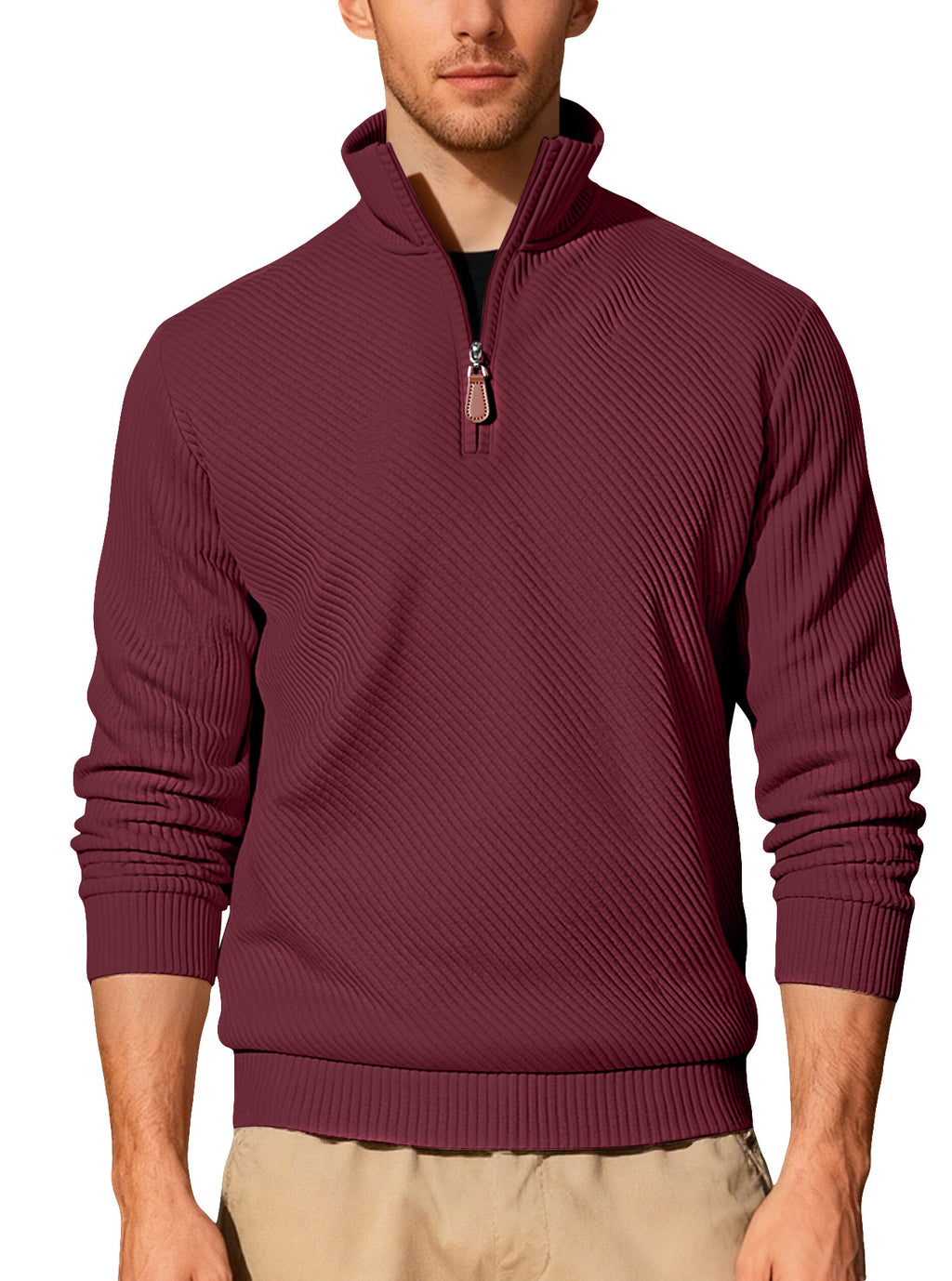 Arrivée Homme Twill Jacquard Ribbed demi-zip manches longues Plus Taille Sports Casual Sweatshir