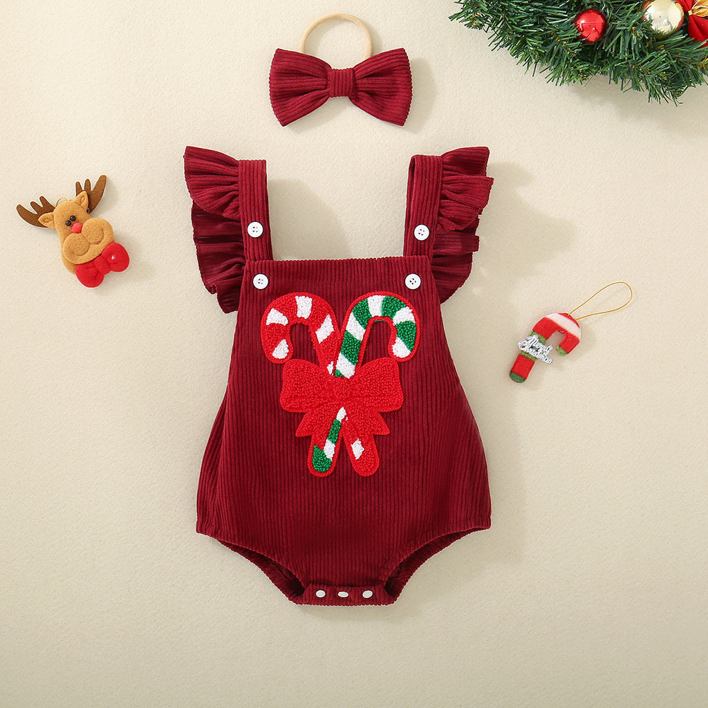 Petit et tout-petit Rouge Noël Brodé Triangle ailé Romper