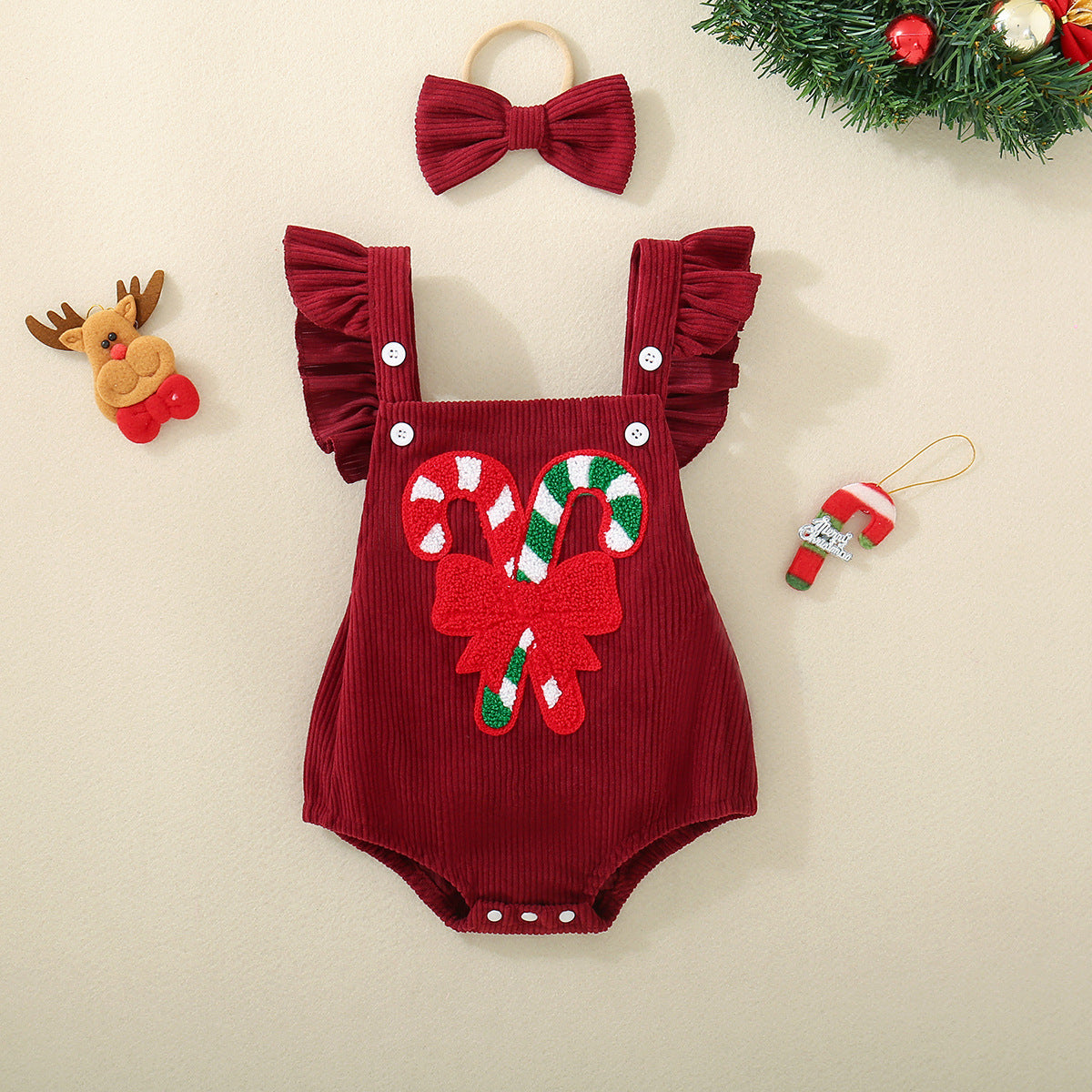 Petit et tout-petit Rouge Noël Brodé Triangle ailé Romper