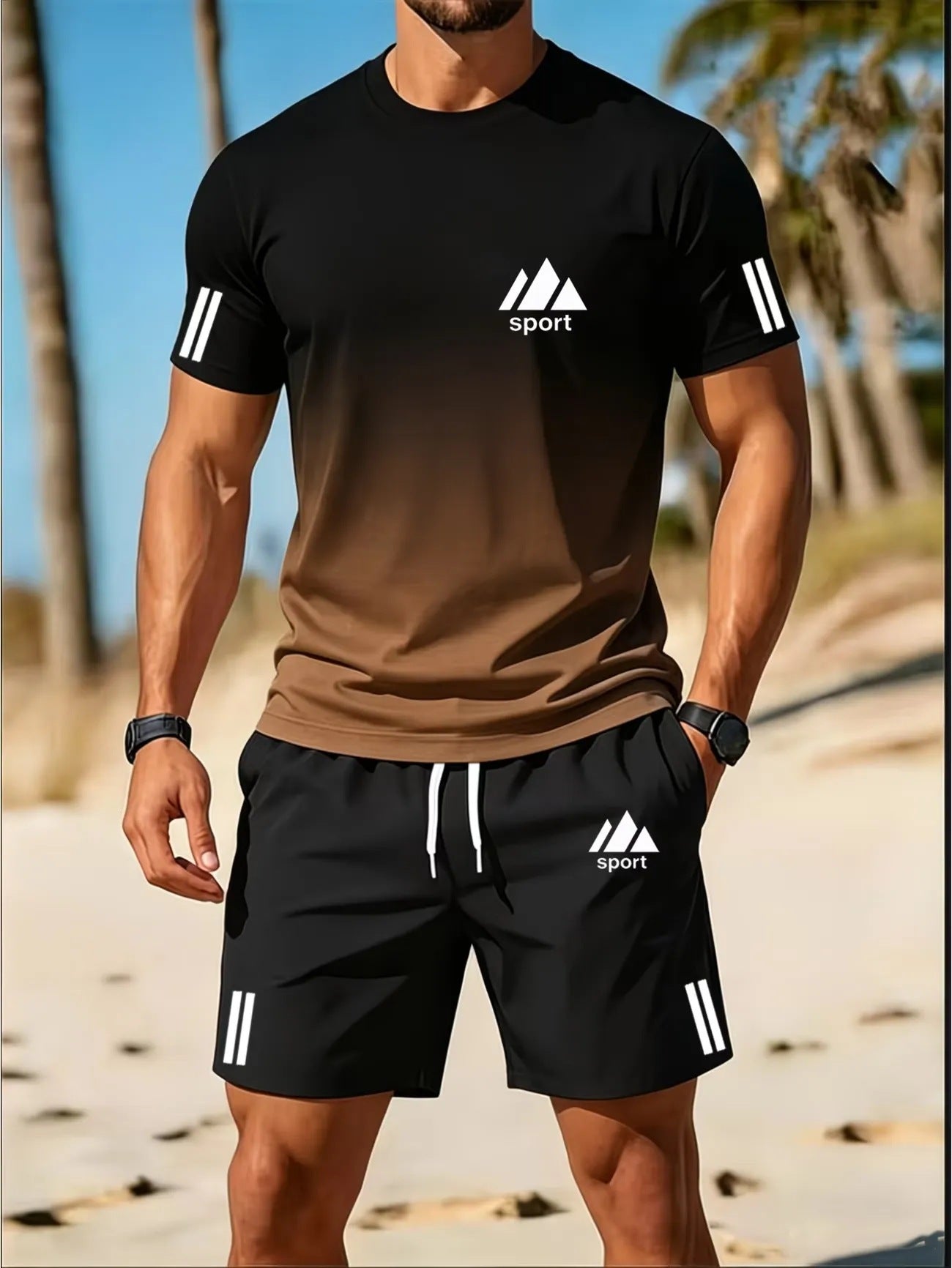 Ensemble de vêtements de sport occasionnels respirants Hommes Col d'équipage