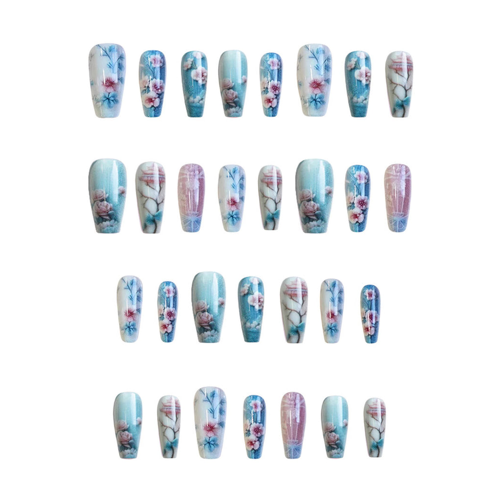 Guofeng Begonia Fausse fleur T courte Tempérament froid Blanc 24 pièces Porter des ongles Piec Polonais