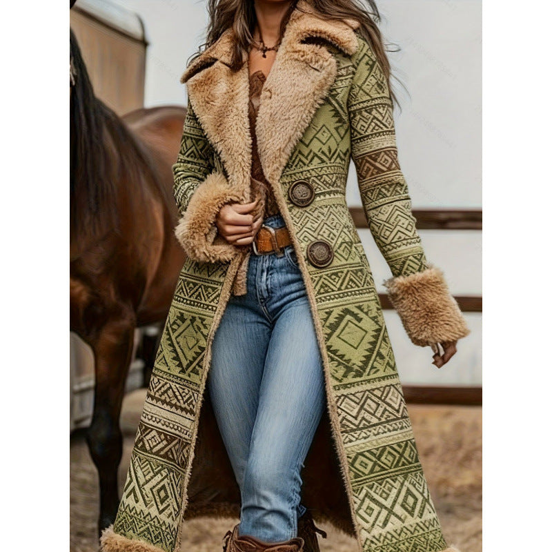 Manteau imprimé mode en peluche de style occidental pour femmes
