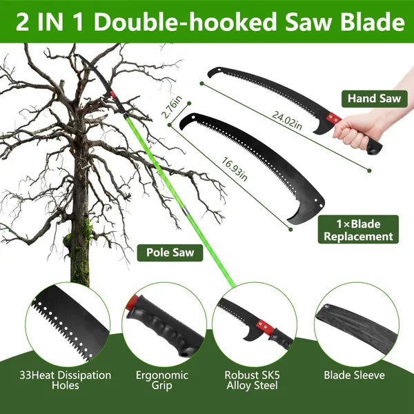 2 en 1 scie à poteau manuel extra long 8.23-15.12FT Pruner extensible pour branches élevées Wi
