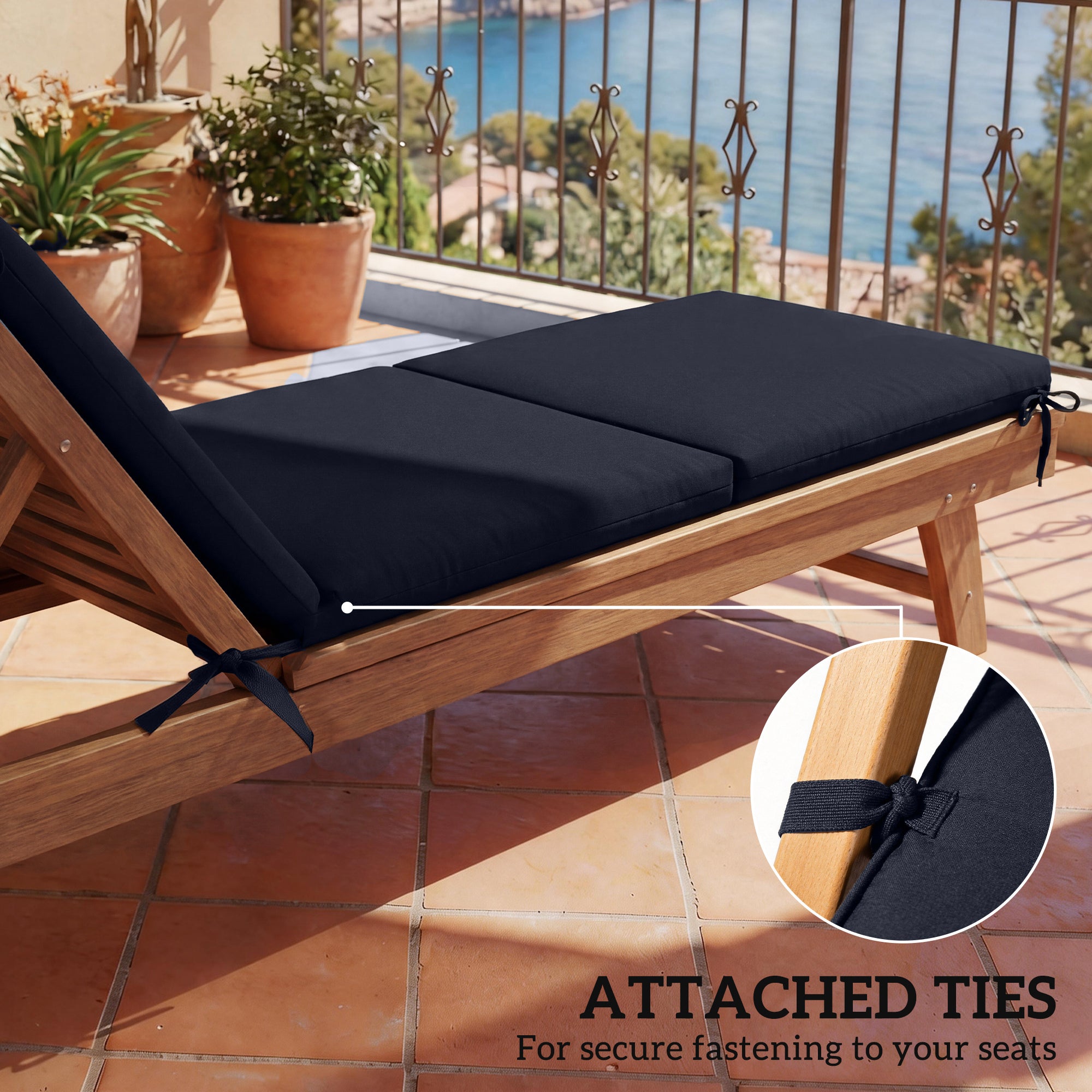 Coussins de salon de la chaise extérieure Set de 2 avec 6 cravates