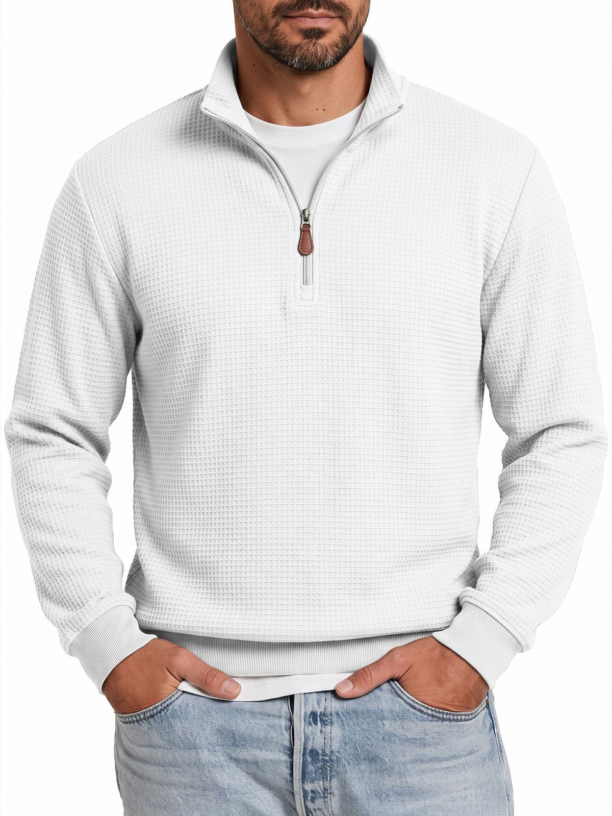 Hoodie casual tricotée homme avec une demi-zip et des manches longues de collier debout