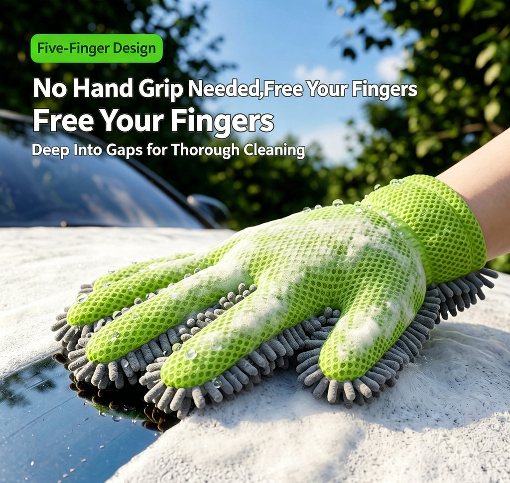 Gants de lavage de voiture à 5 doigts de Chenille épais
