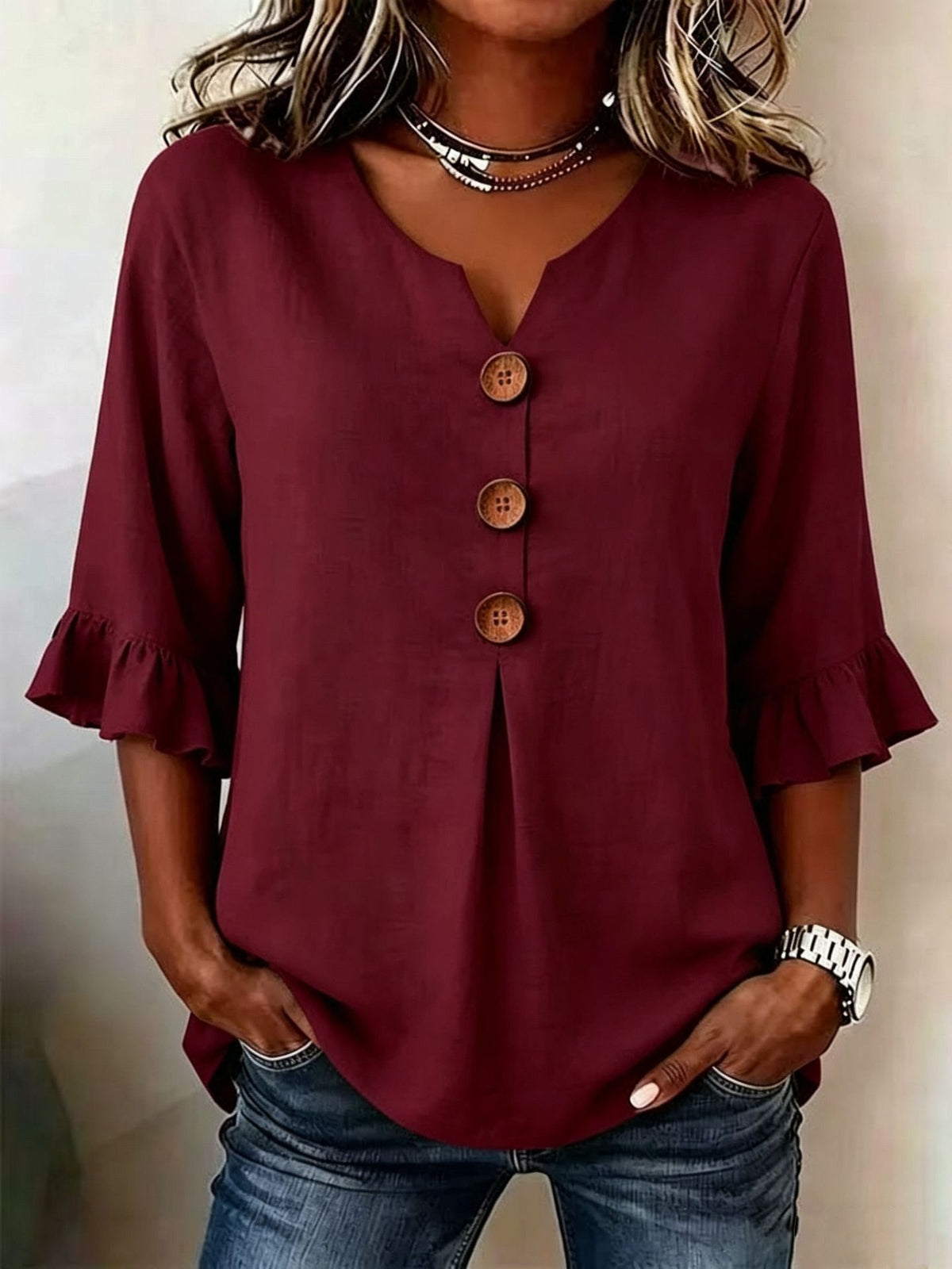 Vêtements européens et américains pour femmes Été Amazon Couleur solide Boutonné Femmes Casual F