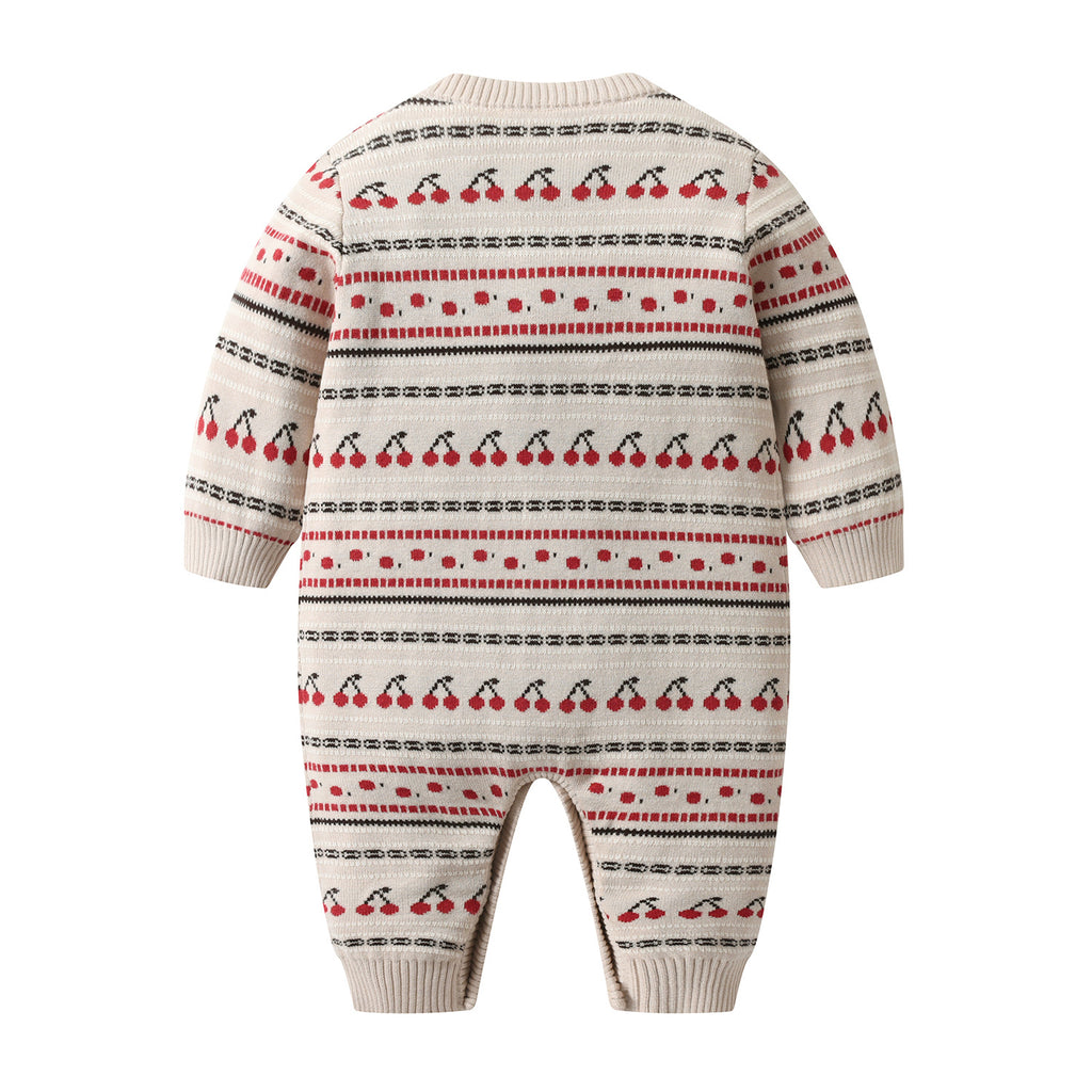Thickened Jacquard Knitted Baby Romper for Autumn-Winter