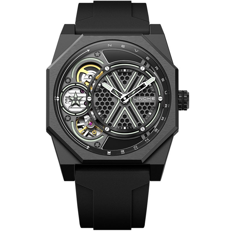 Montre homme Squelette en forme de tonneau Montre Quartz à double mouvement