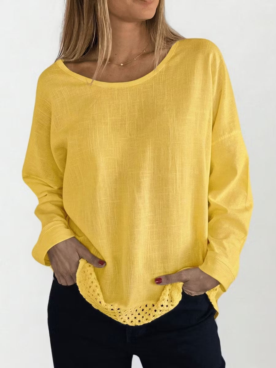 Arrivée Élégante chemise à manches longues en dentelle à col solide pour femmes