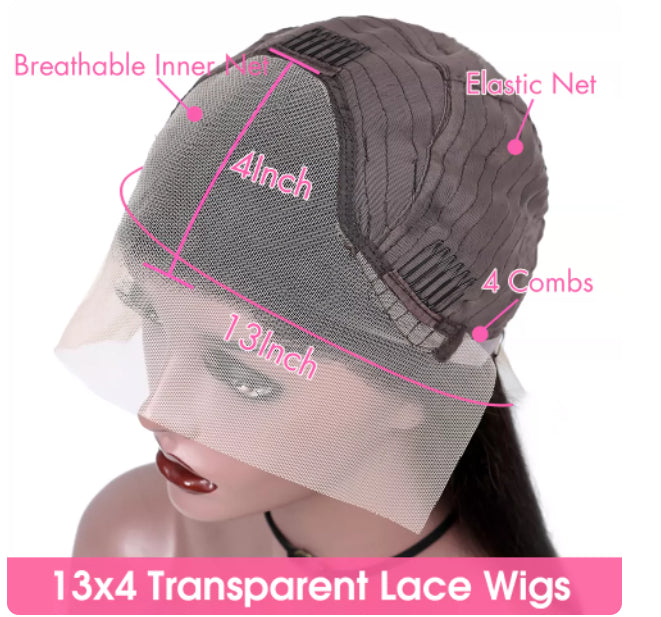 Long droit Cheveux humains Perruque à dents pleines peut être lié Curled or Teed Wig Cap Style