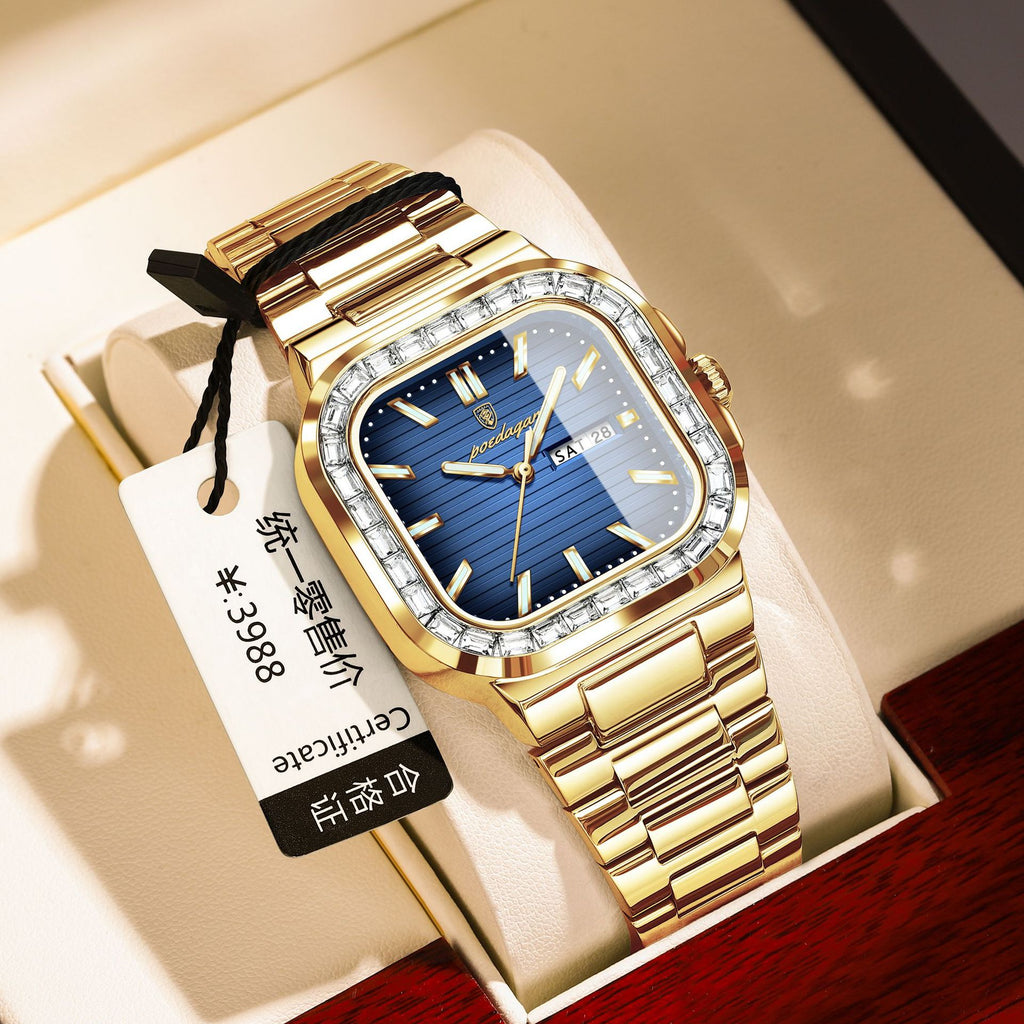 Double calendrier hommes montre diamant
