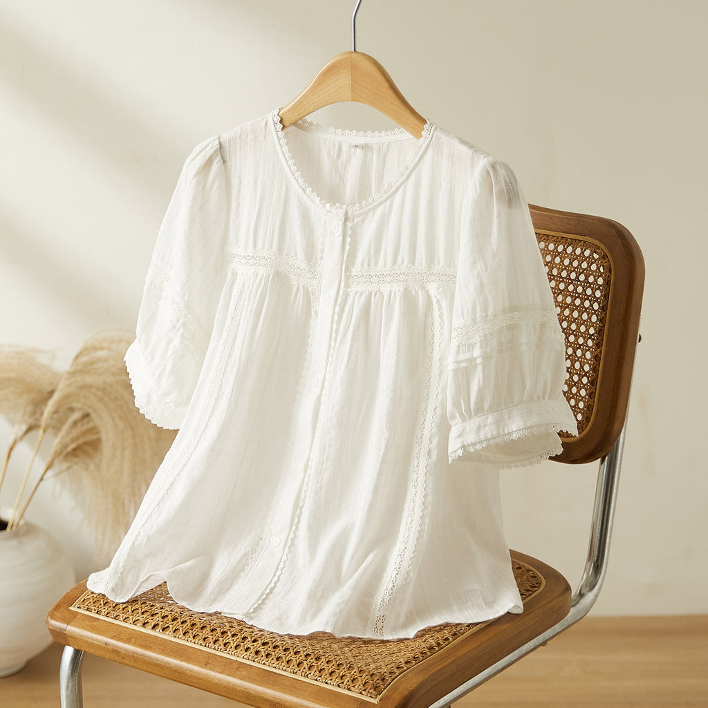 Femmes Manches courtes Dentelle à manches courtes Blouse Top