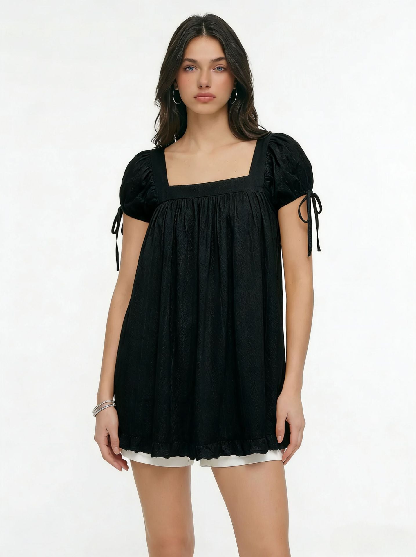 Chemise à manches courtes à col carré casual