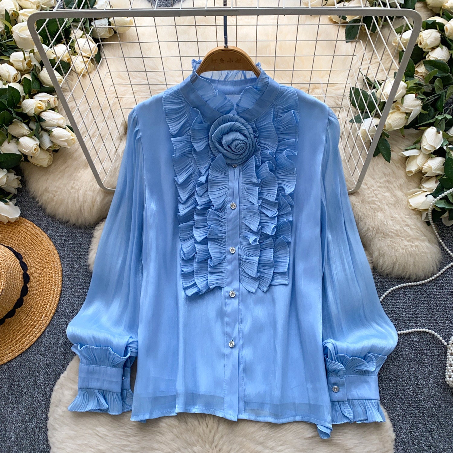 Blouse florale tridimensionnelle de style doux