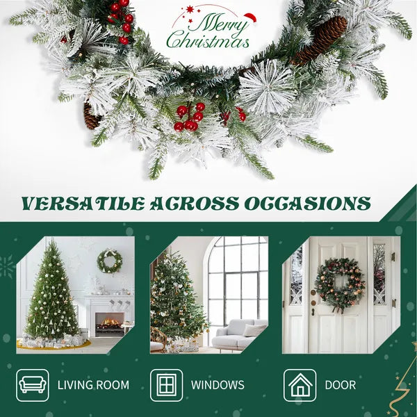 2 Pack 18in Pre-Lit Snow Flocked Christmas Wreath