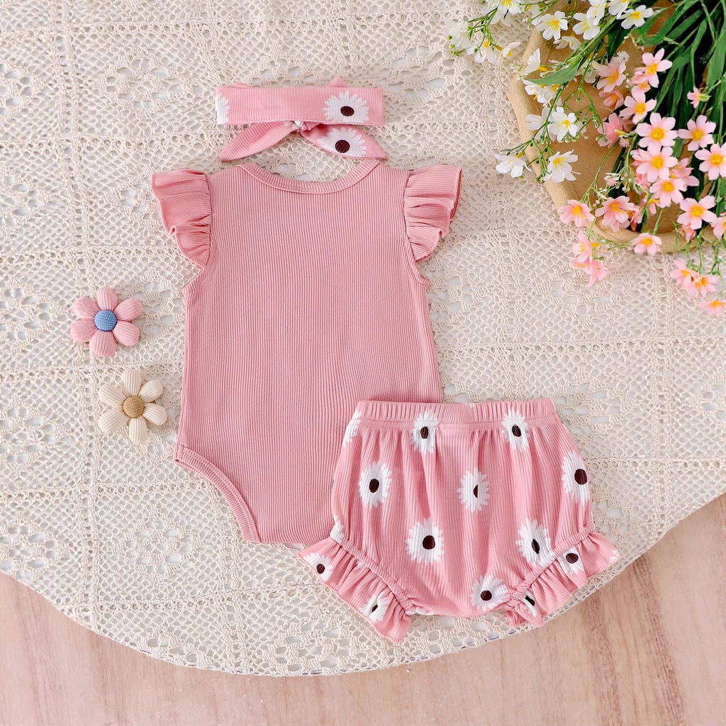 Mignon Cotton Ribbed sans manches Set pour bébé fille