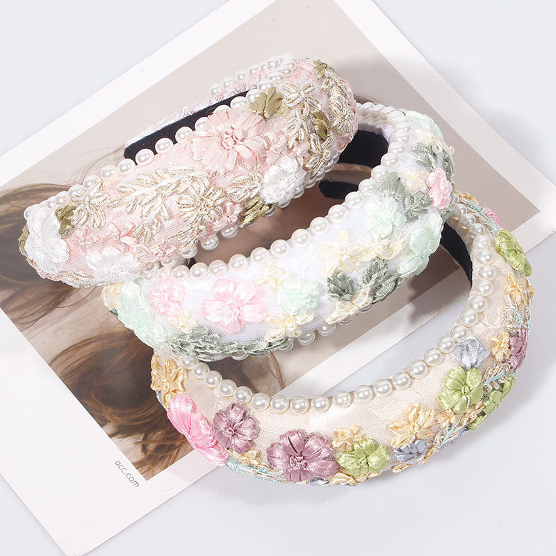 Imitation Pearl Retro Bandeau Floral Tissu tissé