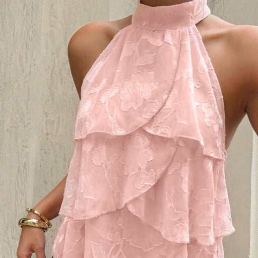 Elégant haut Halter de couleur solide avec la tige volante pour les femmes
