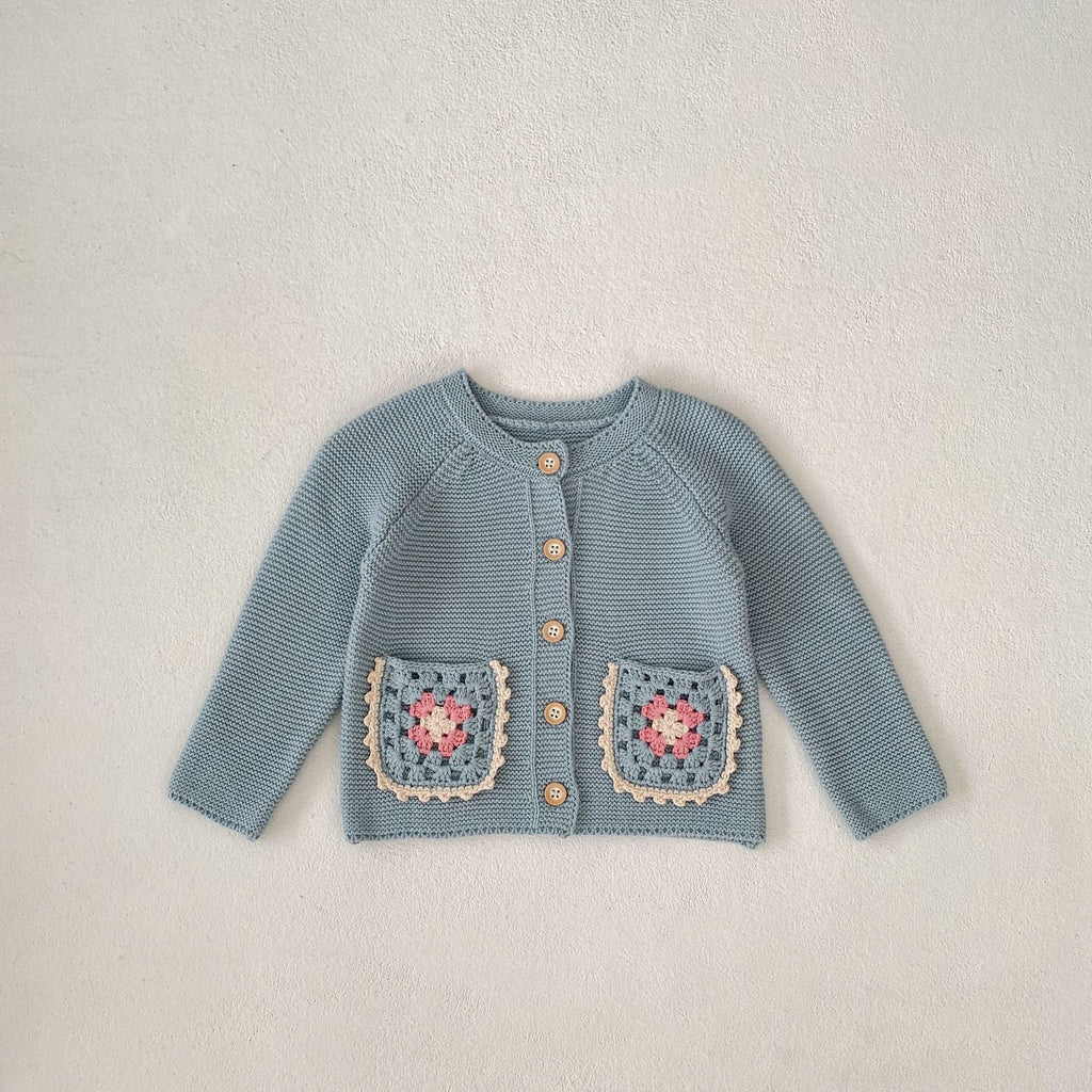 Collier rond d'enfants Sweater Cardigan main Crochet fleur Hollow manteau de poche