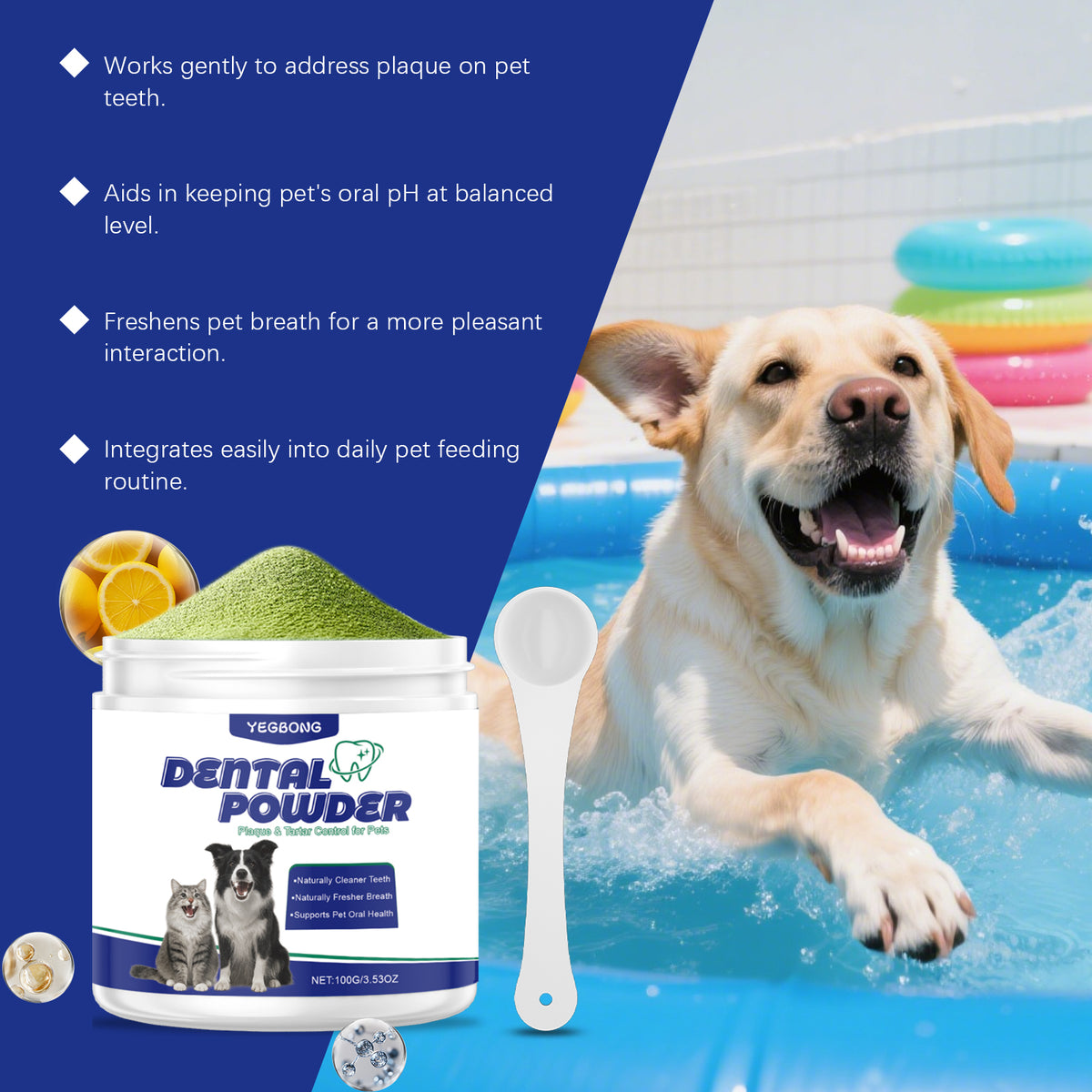 Poudre de nettoyage des dents des animaux de compagnie