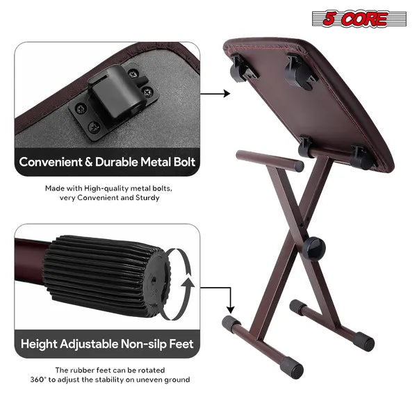 5 Core Keyboard Bench 2 pouces rembourré Piano Tabouret Hauteur réglable 19" Guitar Sea
