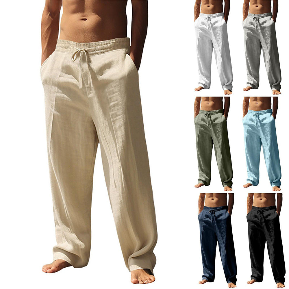 Linge de maison pour hommes Casual Loose Straight Long Pantalons Large-leg Respirant Linge de coton confortable
