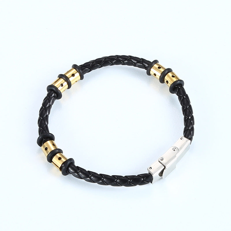Bracelet en cuir tissé en acier inoxydable