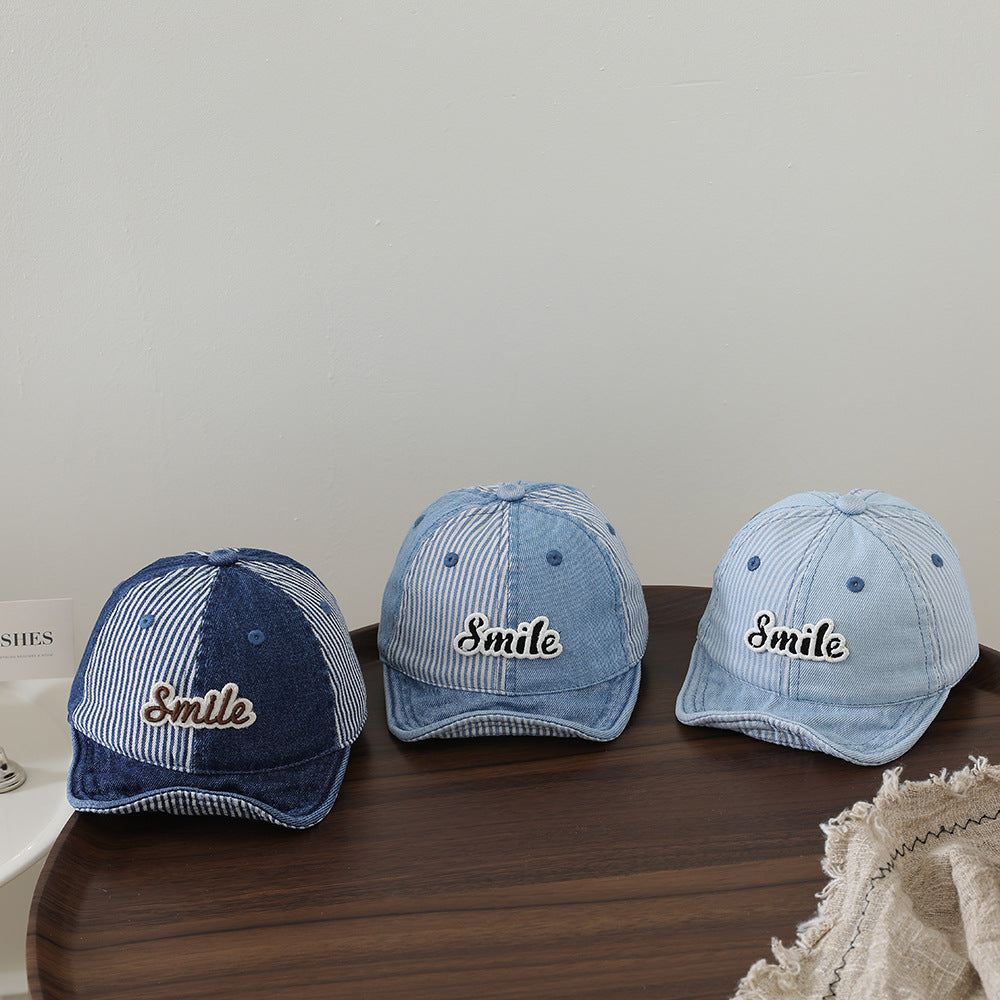 Bandes de patchwork Lavées Beanie bébé denim avec lettre Patch Soft Brim Casquette de baseball pour Ou