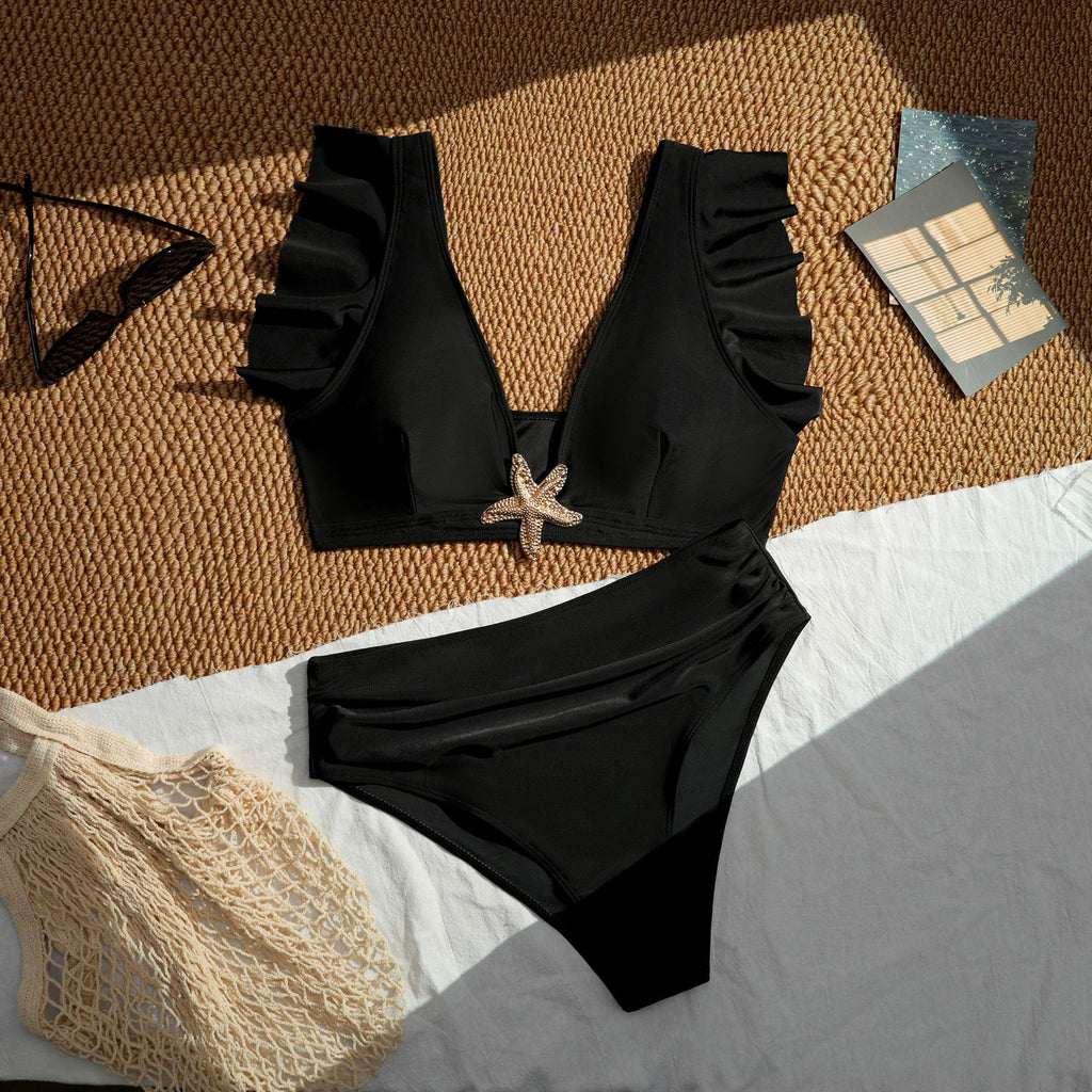 Maillot de bain à manches bandées à taille haute