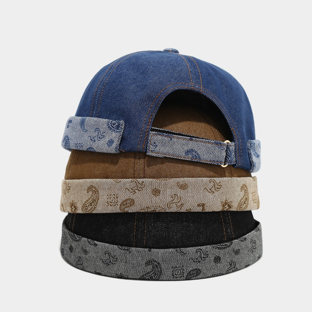 Cashew Flower Rolled-edge Melon Skin Cap - Rétro hommes et femmes sans brim Landlord H