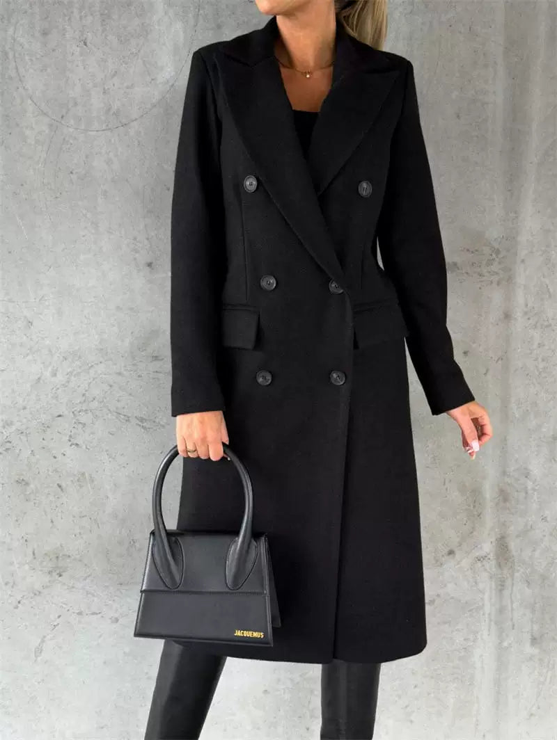 Automne Hiver Solid Long Woolen Manteau Mode Femmes Veste