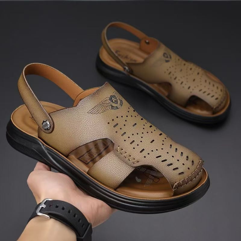 Sandales d'orteils en cuir véritable convenant à la fois à l'usure extérieure et à la conduite